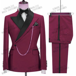 Nice Gentleman 2 pezzi smoking da sposo colletto piatto verde abiti da sposa abbigliamento nero Casual abiti da uomo per viscosa blu Set OEM - Product Image 6