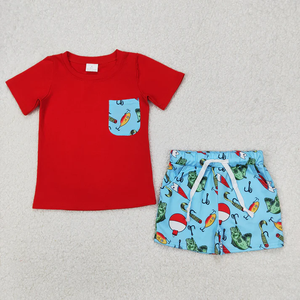Vêtements pour tout-petits Longlv Boutique, ensemble de vêtements d'été pour bébé fille et garçon, imprimé poisson, spandex/coton, manches courtes - Product Image 5
