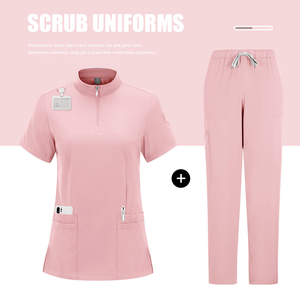 Neues Umweltfreundliches Gewebtes Stehkragen-Reißverschluss-Kasack-Set Krankenschwester-Uniform Schönheitssalon-Arbeitskleidung V-Ausschnitt Oberteil + Hose Zweiteiliges Set Spa - Product Image 6