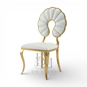 Chaise de mariage décorative en acier inoxydable doré avec dossier en spirale et coussin blanc pour événements de mariage et banquets - Sièges pour événements - Product Image 3