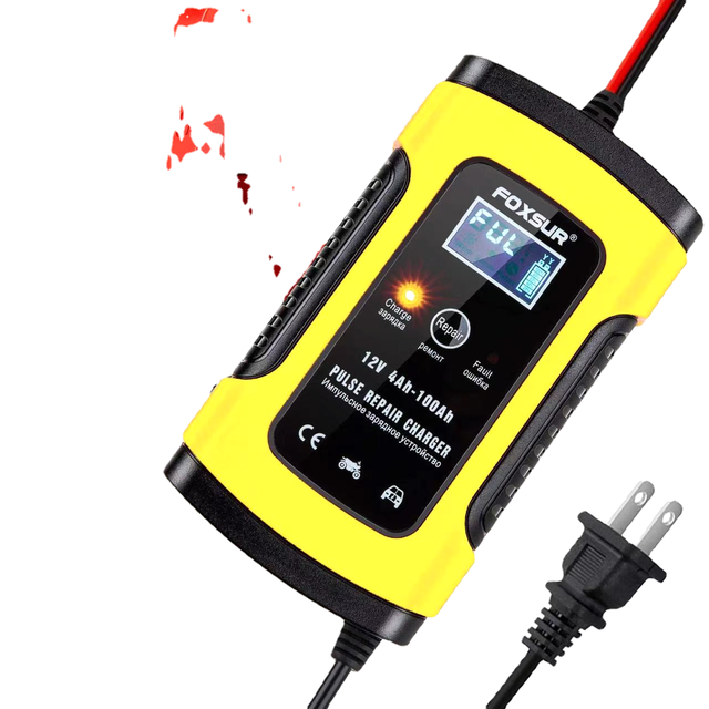 FOXSUR 12V 5A Motorcycle Car Battery Charger Maintainer Desulfator Smart Battery Charger, Pulse Repair Charger LCD Display