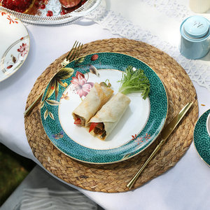 Assiettes <span class=keywords><strong>de</strong></span> table en porcelaine avec motif floral et papillon, service <span class=keywords><strong>de</strong></span> table en céramique, fleurs vertes, nouveau design, vente en gros, assiettes en porcelaine, pour mariage, - Product Image 4