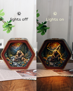 3D Wooden Puzzle Bear Family Night Light, DIY Hexagonal Paper Carving Lamp, Creative LED Desk Lamp Gift for Home Decor - Product Image 2