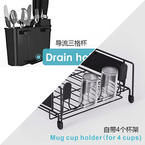 Grand égouttoir à vaisselle pour comptoir de cuisine en acier inoxydable, 2 niveaux, avec plateau de drainage et porte-ustensiles - Product Image 4
