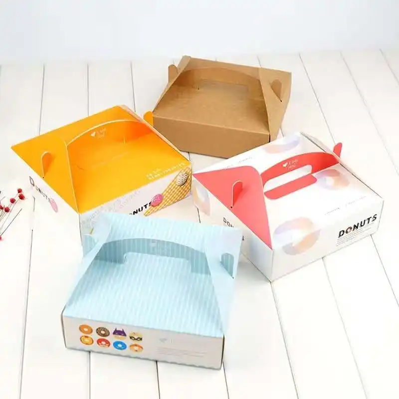 Boîte d'emballage personnalisée en papier, pour pâtisseries, gâteaux, biscuits, fromage, avec poignée, récipients d'emballage écologiques, 50 pièces