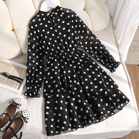 Robe longue à volants noirs à pois pour filles adolescentes, automne, 8-12 ans
