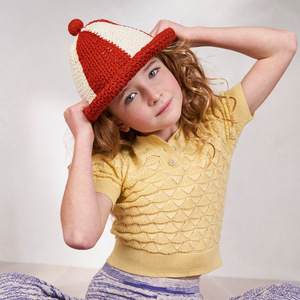 เสื้อถักเด็กผู้หญิง แขนสั้น คอวี ติดกระดุม แบบครอป ลายตาไก่ - Product Image 1