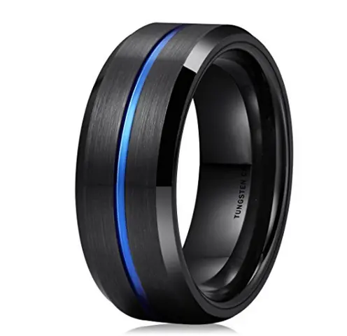 Của nam giới Carbide Wedding Ring - 8 mét đen cao đánh bóng Set với Teal/Blue Opal/Red cát cho mặc hàng ngày