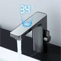 Robinet de lavabo intelligent gris anthracite avec affichage numérique, cartouche céramique, en laiton, monocommande, pour salle de bain et chambre
