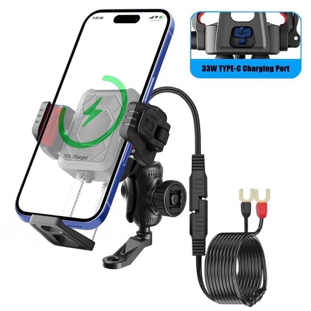 12V to 24V Anti-Vibration Motorcycle Phone Holder Induction Charger