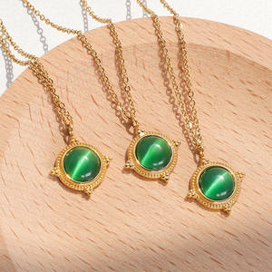 MICCI-Collar personalizado de ágata verde, piedra semigema en relieve, acero inoxidable, Esmeralda, Jade, ágata - Product Image 2