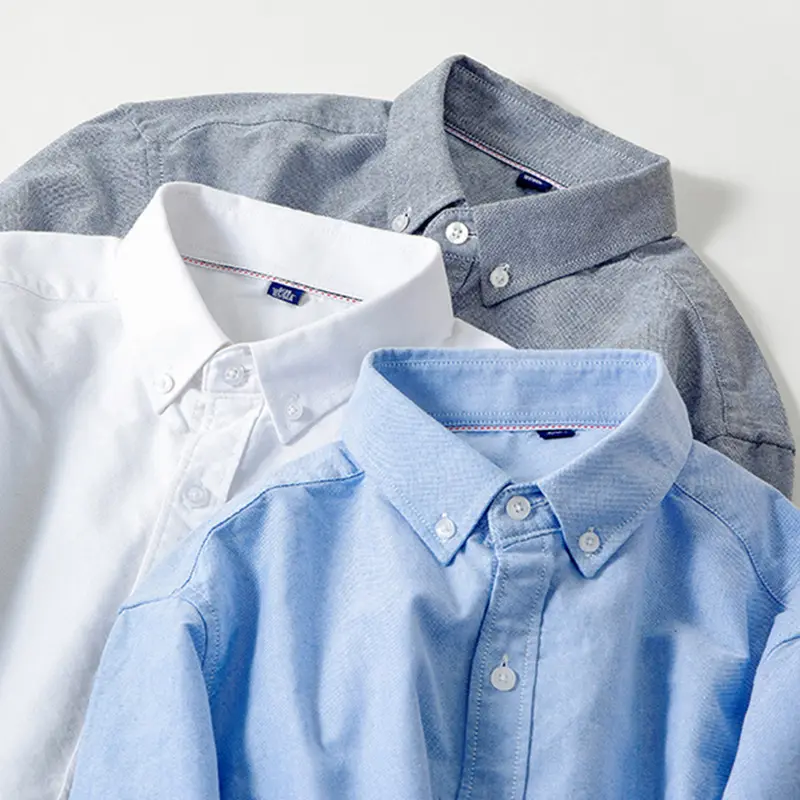 100% Katoenen Heren Effen Kleur Garen Geverfd Geruit Casual Button Down Shirts Met Lange Mouwen