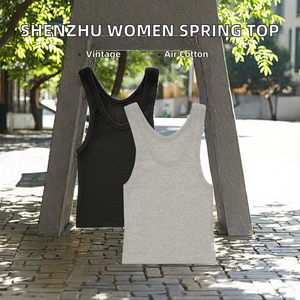 SHENZHU Femme 2025 Printemps Nouvelle Mode Gilet Court Tricoté Uni 100% Coton Vintage Sans Manches Chic - Product Image 2