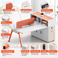 Bureau de travail moderne pour 2 personnes avec armoire de rangement, cloison d'intimité et gestion des câbles pour mobilier de bureau d'équipe