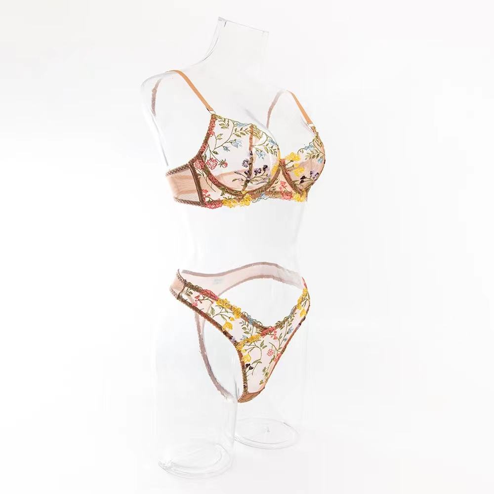 Wholesale Women Lingerie Embroidery Sexy Bra and Underwear Mesh Steel Ring Sexy Lingerie Sets
