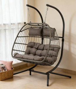 Chaise d'automne en rotin durable, confortable et de haute qualité, balançoire surdimensionnée en forme d'œuf pour 2 personnes - Product Image 2