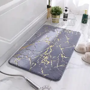 Absorbent Marble Print Bathroom Floor Mat Rug For Shower Microfiber Quick Dry Non Slip 3d Polyester Memory Foam Bath Mat