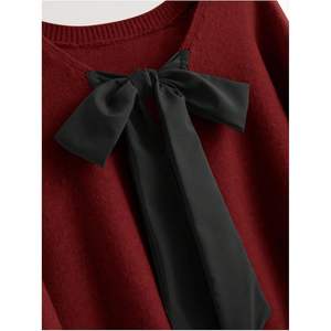 Suéter Personalizado para Mujer, Talla Grande, Cuello en V con Lazo, Manga Larga, Tejido de Punto, Ropa de Otoño, Largo Regular, Grosor Estándar - Product Image 1