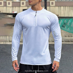 Kaus lengan panjang pria, baju KOMPRESI pria lengan panjang, atasan ritsleting 1/4 perempat, Slim Fit otot ringan, leher corong, Kustom - Product Image 3