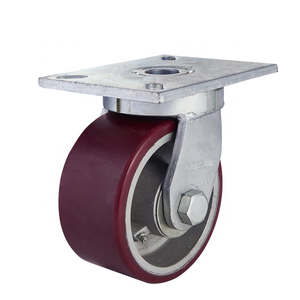 Roulettes industrielles ultra-résistantes en acier avec roues pivotantes en PU rouge de 6/8 pouces, roulement à billes en aluminium, résistantes à l'usure - Product Image 1