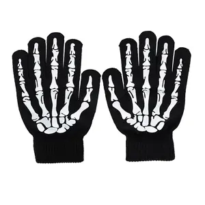 Акриловые вязаные перчатки с принтом черепа на заказ, перчатки с закрытыми пальцами для занятий спортом на открытом воздухе, защитные Зимние перчатки для сенсорного экрана