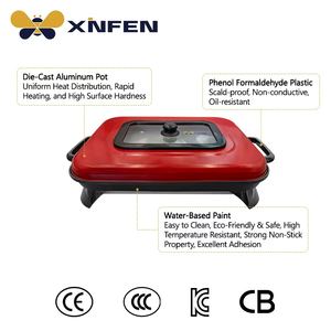 ガラス蓋付き電気グリドル - 家庭用ノンスティック韓国風BBQグリルパン、レッド - Product Image 3