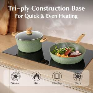 <span class=keywords><strong>MAISON</strong></span> ARTS Ensemble de 12 casseroles et poêles antiadhésives en granit avec couvercles en verre, compatibles induction, vert, batterie de cuisine incluant les ustensiles - Product Image 5