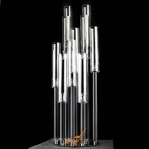 Venta al por mayor de candelabros altos transparentes de cristal de 9 brazos, portavelas de cristal personalizado para Decoración de mesa de boda - Product Image 4