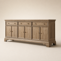 Buffet 4 portes en bois sculpté à la main, style manoir américain moderne, avec traitement vieillissant, pour hôtel/villa