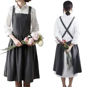 Hot Sale Cotton Cross Back Work Apron Chef Barber Carpenter Barista Kitchen Gardening Tool Aprons for Women