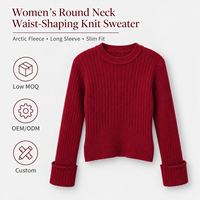 Pull-over en maille à col ras du cou et manches longues pour femme, couleur unie, taille cintrée, style minimaliste, collection automne, fabrication OEM/ODM, vente en gros