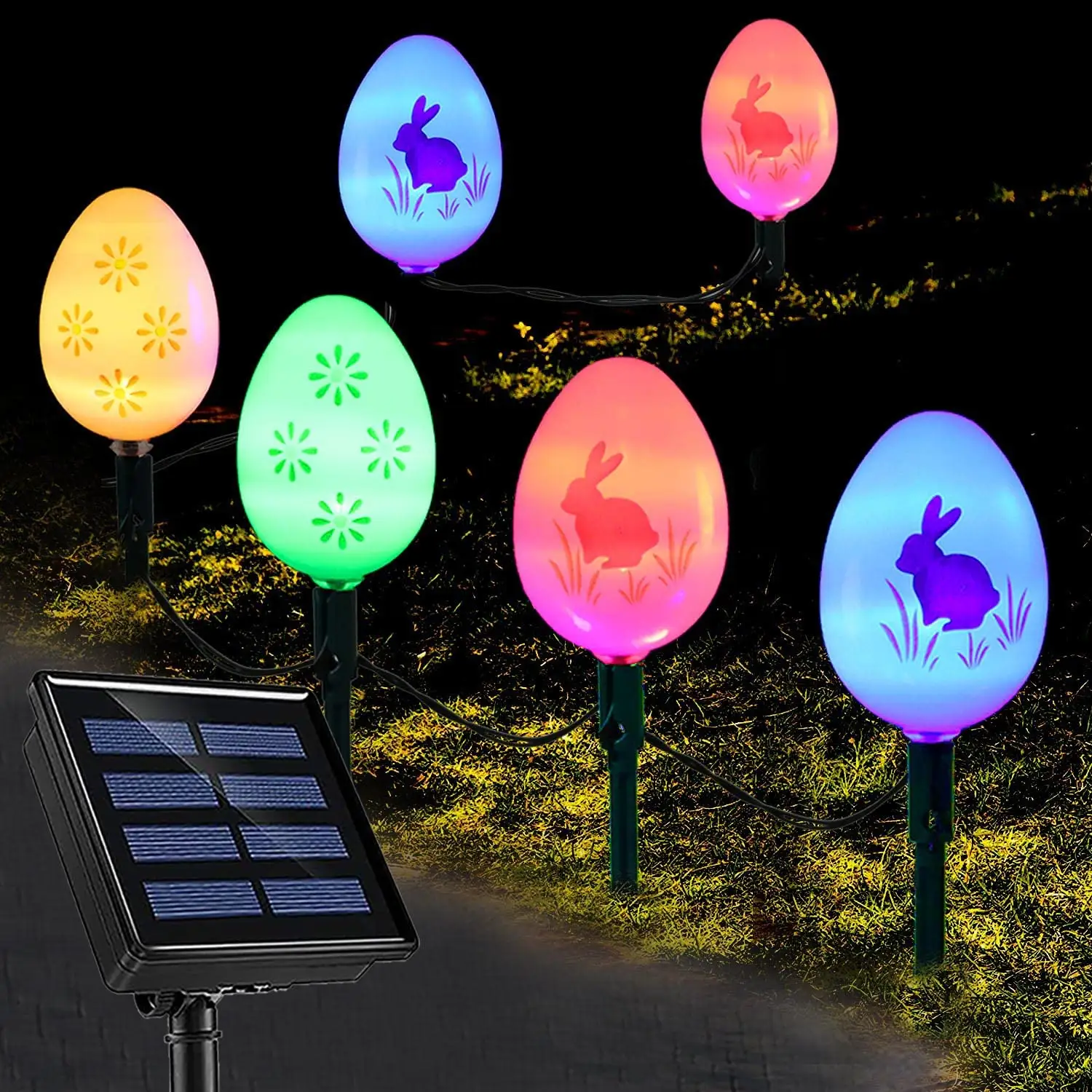 25Ft 20 LED Outdoor Easter Decor Garden Yard Pathway Lawn Spring Decor Waterproof Solar Easter Eggs Stake Lights