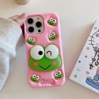 Coque de téléphone portable en silicone souple antichoc avec support grenouille 3D mignonne et décorations intégrées pour iPhone 14 13 12 11