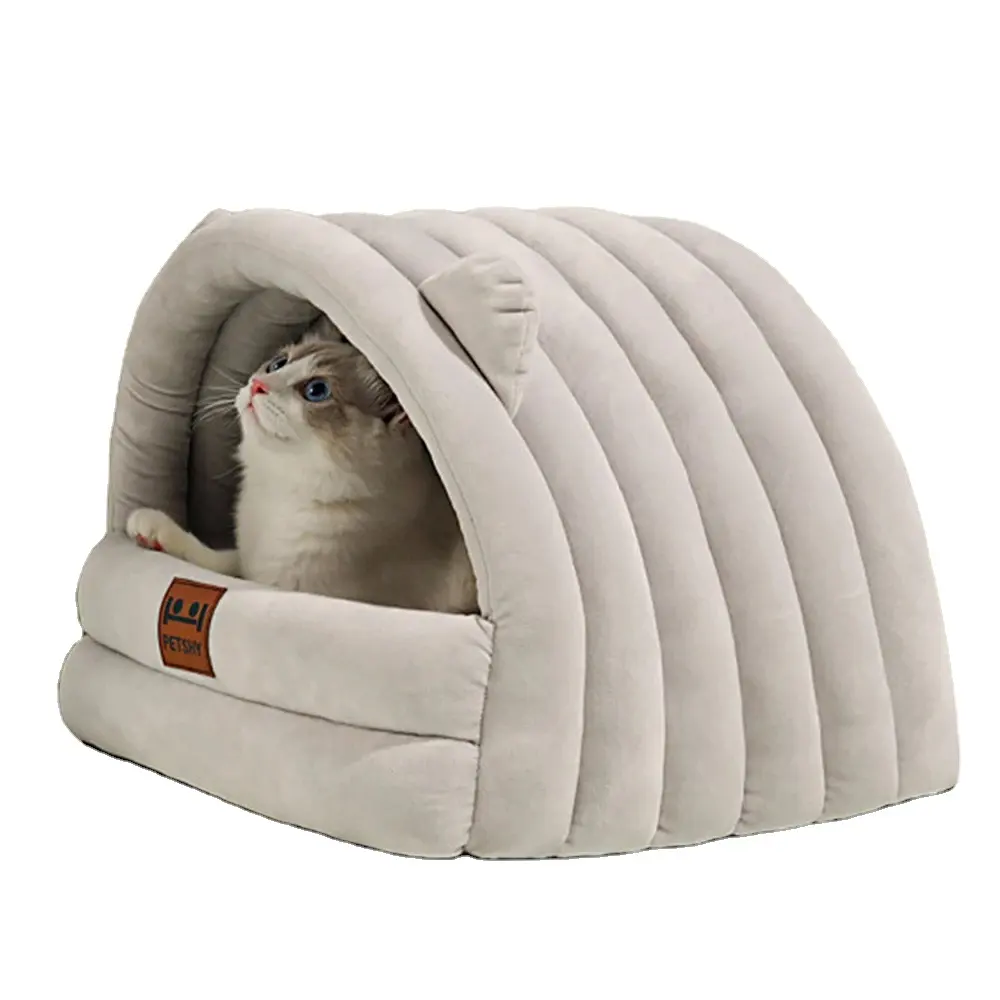Novo saco de dormir semi-fechado para gatos, colchão de casa quente para animais de estimação, cama de ninho interna lavável e destacável com tapete