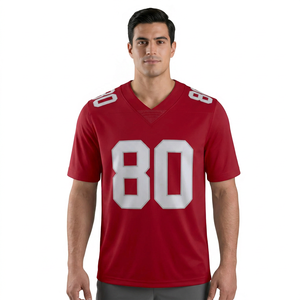 Camiseta de Fútbol Roja con Cuello en V para Hombre, Número 80, Personalizada, de Poliéster que Absorbe la Humedad, Manga Corta, Corte Regular - Product Image 3