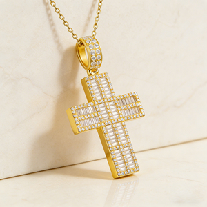 Collar Clásico de Compromiso con Colgante de Cruz y Diamante CVD Cultivado en Laboratorio, Chapado en Oro de 10K/14K/18K sobre Plata Personalizada, Cadena para Suéter, Regalo VS - Product Image 2