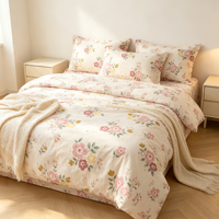 Parure de lit florale élégante rose imprimée en tissu doux, housse de coussin, draps de lit king size, drap-housse imperméable – Vente en gros