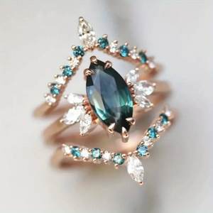 Anello Geometrico A127 con Gemma, Acquamarina Taglio Marquise, Montatura a Griffe, Pietra Naturale, Anelli di Fidanzamento alla Moda per Donne - Product Image 1