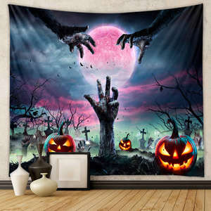Nuevo <span class=keywords><strong>Tapiz</strong></span> Tejido Aubusson con Estampado de Halloween, Diseño de Cielo Nocturno de Terror, Luna Llena, Cementerio y Calabaza de Dibujos Animados, para Habitación de Niños - Product Image 4