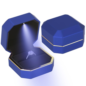 High-Grade Octagonal LED Light Luminous Jewelry <b>Box</b> with Square Pattern for Wedding <b>Rings</b> Necklaces Pendants Bracelets Packaging - Product Image 1