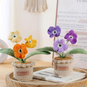 Nuova Decorazione per Auto e Ufficio: <span class=keywords><strong>Fiore</strong></span> di Lana all'Uncinetto Fatto a Mano, <span class=keywords><strong>Primula</strong></span> Artificiale in Vaso - Product Image 2