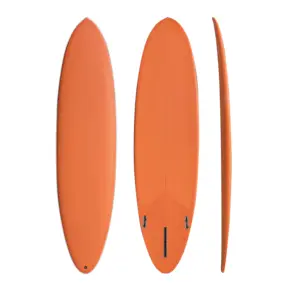 Klasik tarzı Funboard 7'6 "katı renkli macun süreci kurulu FCS II yüzgeçleri ile turuncu renk epoksi sörf tahtası