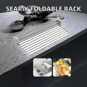 Searik Stainless Steel Foldable Over-the-Sink Roll-Up <b>Dish</b> Drying <b>Rack</b> Portable Kitchen Use (17"x15.7") - Product Image 2