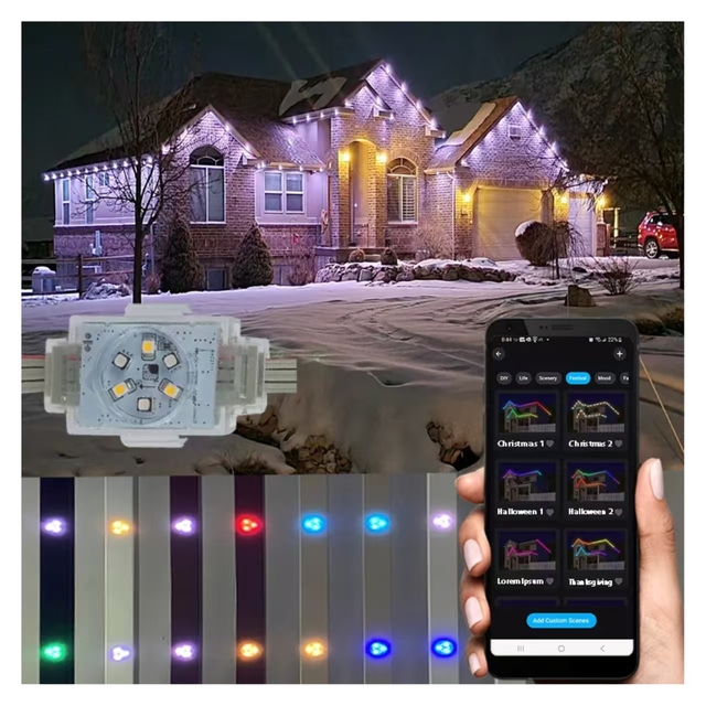 Twinklight Holiday Christmas Customization Pixel Led Rgb Light Ip68 Waterproof App Controlled Smart Rgb Permanent Pixel Lights