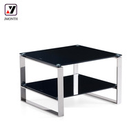 Ensemble de table basse moderne de luxe noir avec structure en acier inoxydable et plateau en verre trempé, certifié ISO, pour salon et hôtel, garantie 5 ans