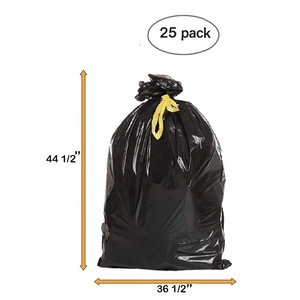 25 doublures noires avec cordon de serrage 36,5 x 44,5. Sacs en polyéthylène basse densité épais de 1 mil, 45 gallons, pour l'élimination des déchets, écoles - Product Image 2