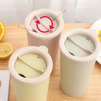 Tasse à café en paille de blé, de qualité alimentaire, biodégradables, réutilisables, de haute qualité, avec couvercle, gobelet d'eau pour voyage et Camping, ml