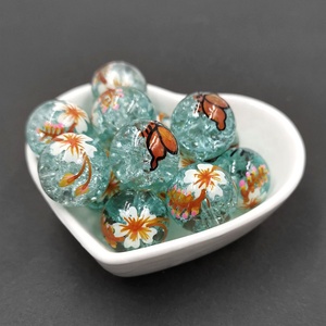 Gran fabricante de cuentas de vidrio verde grande, cuentas de vidrio pintadas a mano de 18mm con mariposa de agujero para la fabricación de joyas <span class=keywords><strong>Diy</strong></span>, cuentas al por mayor - Product Image 2