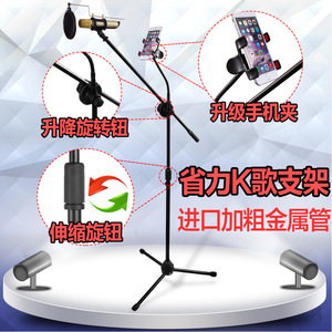 Aluminum <b>Microphone</b> <b>Stand</b> With Phone Clip Adjustable Height For Stage Karaoke Use - Product Image 2