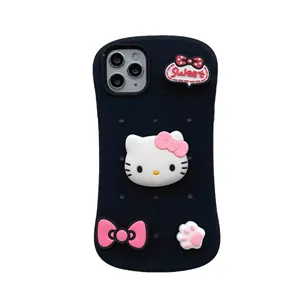 Couleur unie véritable silicone liquide 3D variété amusante poupée bricolage bonjour si mignon minou pour iphone 13 14 15 étui de téléphone usine de gros